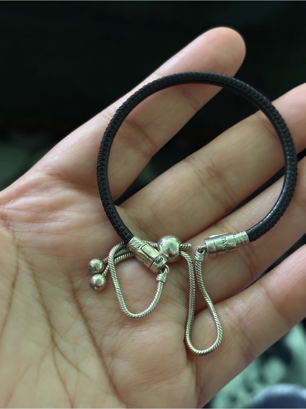 Pandora Black Cord Hair Tie with Silver Accents